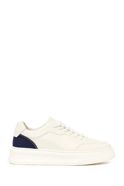 Erkek Beyaz Bağcıklı Kalın Tabanlı Deri Sneaker