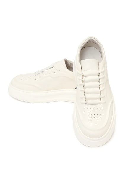 Erkek Beyaz Bağcıklı Kalın Tabanlı Deri Sneaker