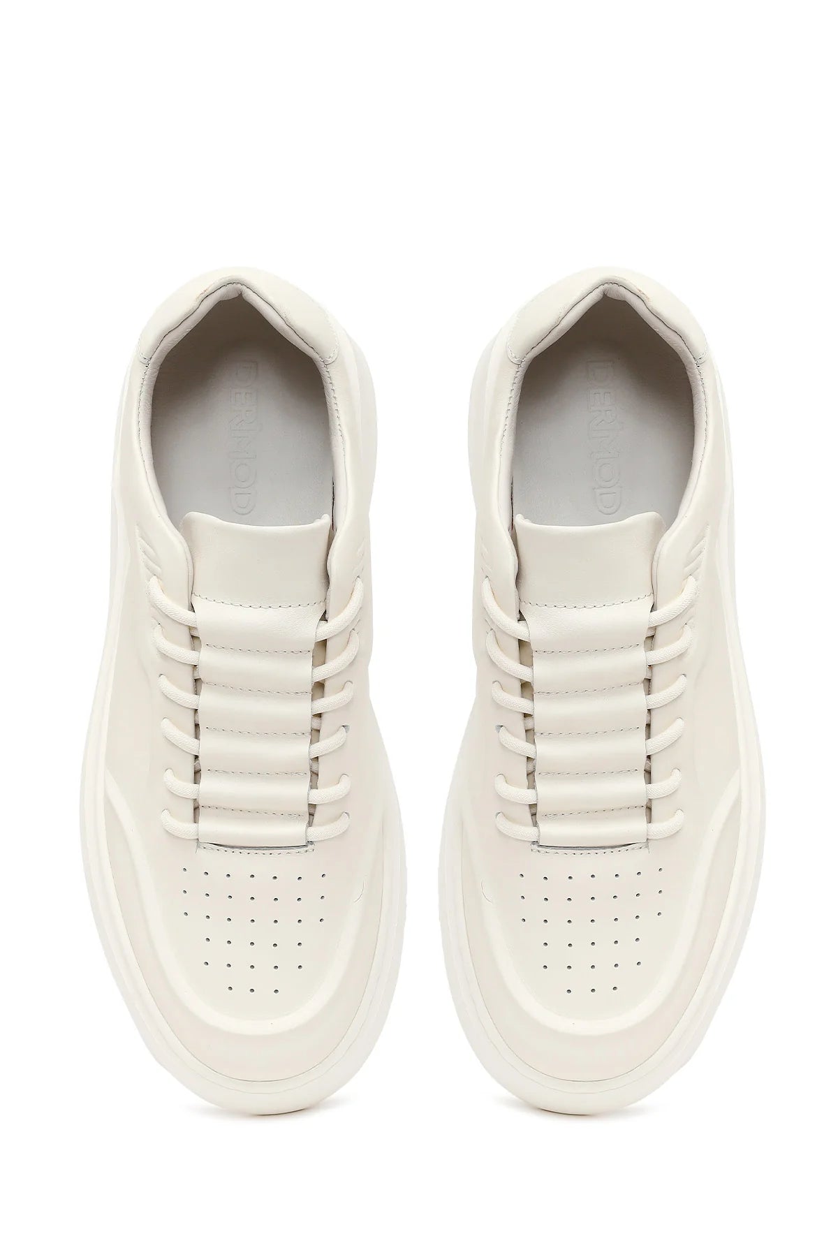 Erkek Beyaz Bağcıklı Kalın Tabanlı Deri Sneaker