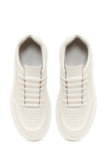 Erkek Beyaz Bağcıklı Kalın Tabanlı Deri Sneaker