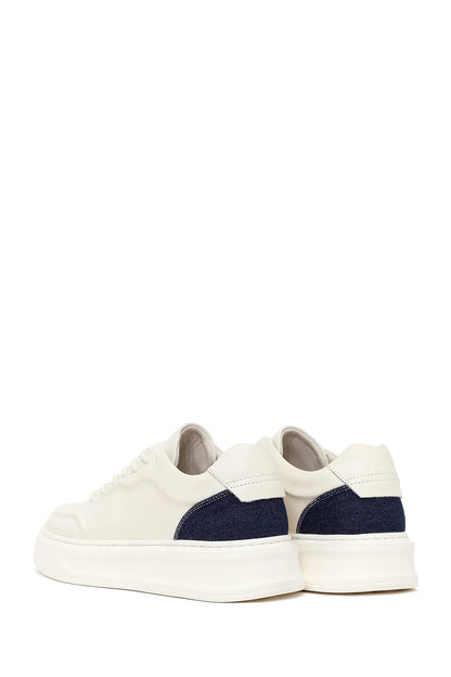 Erkek Beyaz Bağcıklı Kalın Tabanlı Deri Sneaker