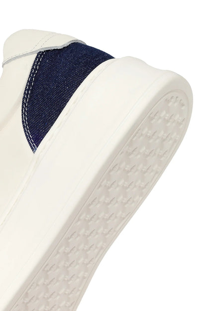 Erkek Beyaz Bağcıklı Kalın Tabanlı Deri Sneaker