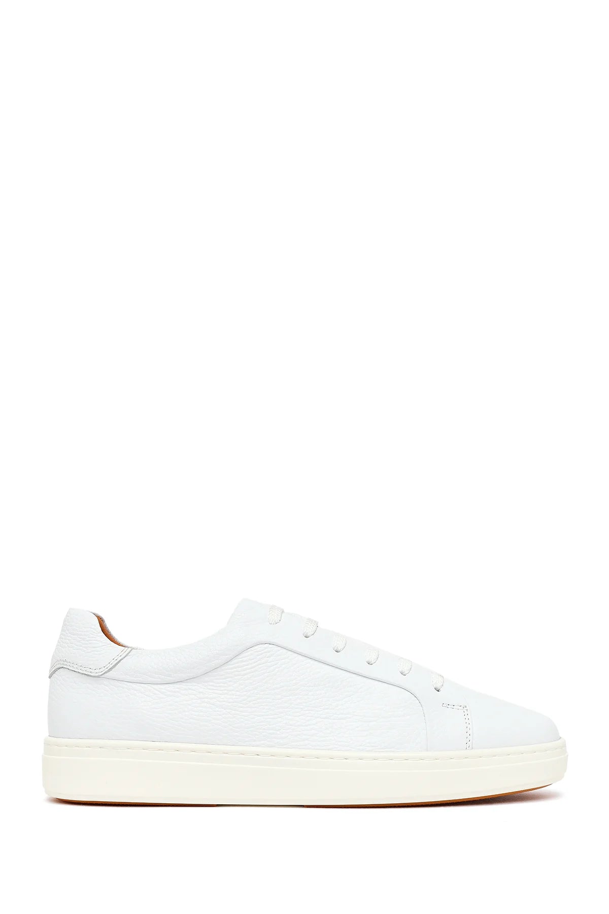 Erkek Beyaz Bağcıklı Deri Sneaker