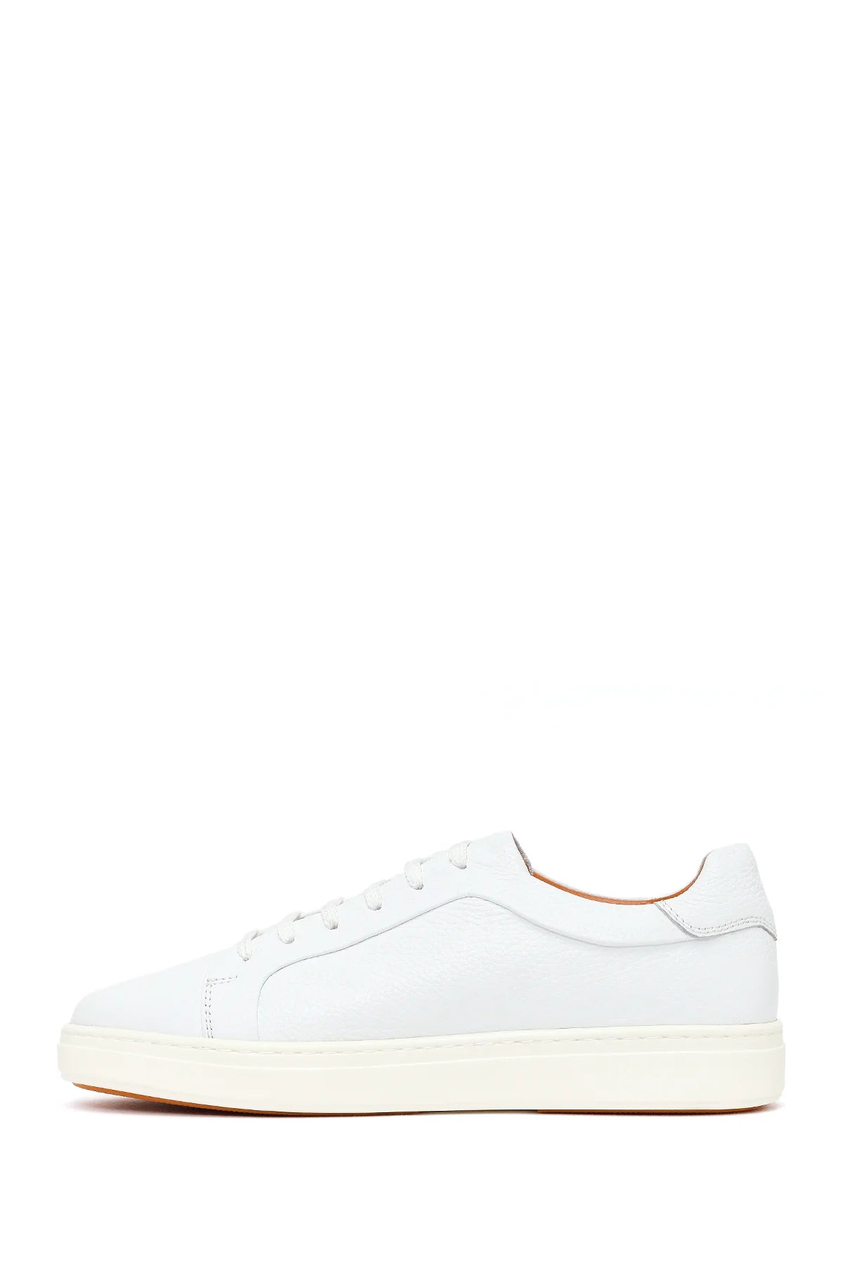 Erkek Beyaz Bağcıklı Deri Sneaker