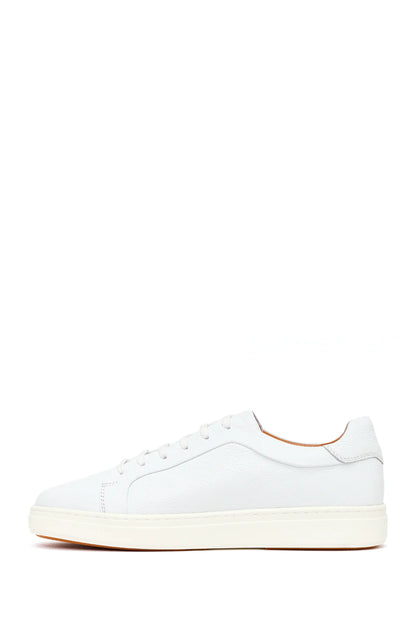 Erkek Beyaz Bağcıklı Deri Sneaker
