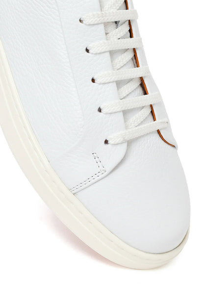 Erkek Beyaz Bağcıklı Deri Sneaker