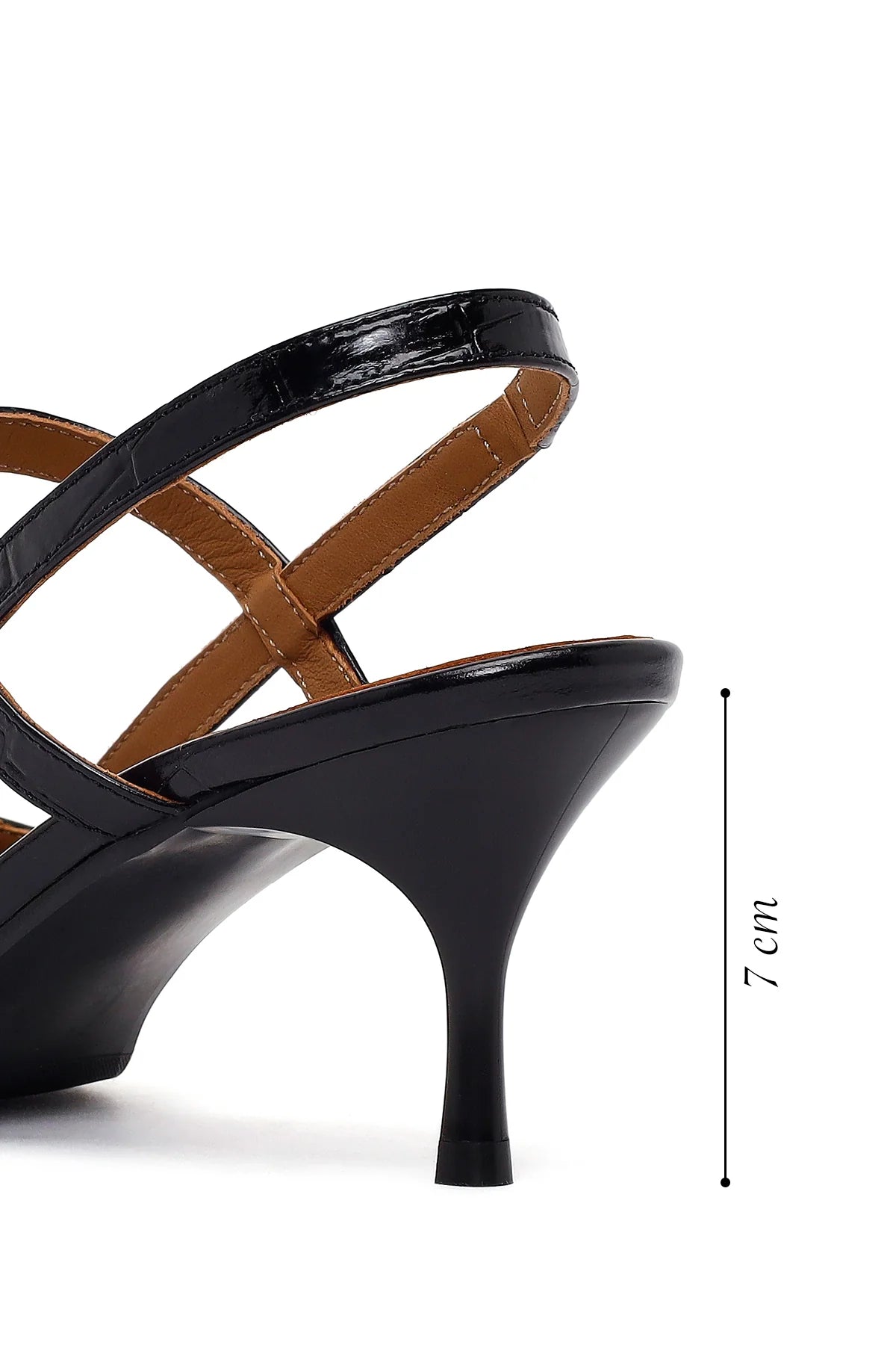 Kadın Siyah Arkası Açık Ince Topuklu Kroko Deri Ayakkabı