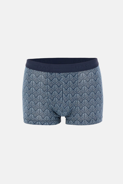 Gri-lacivert 3'lü Desenli Pamuk Boxer