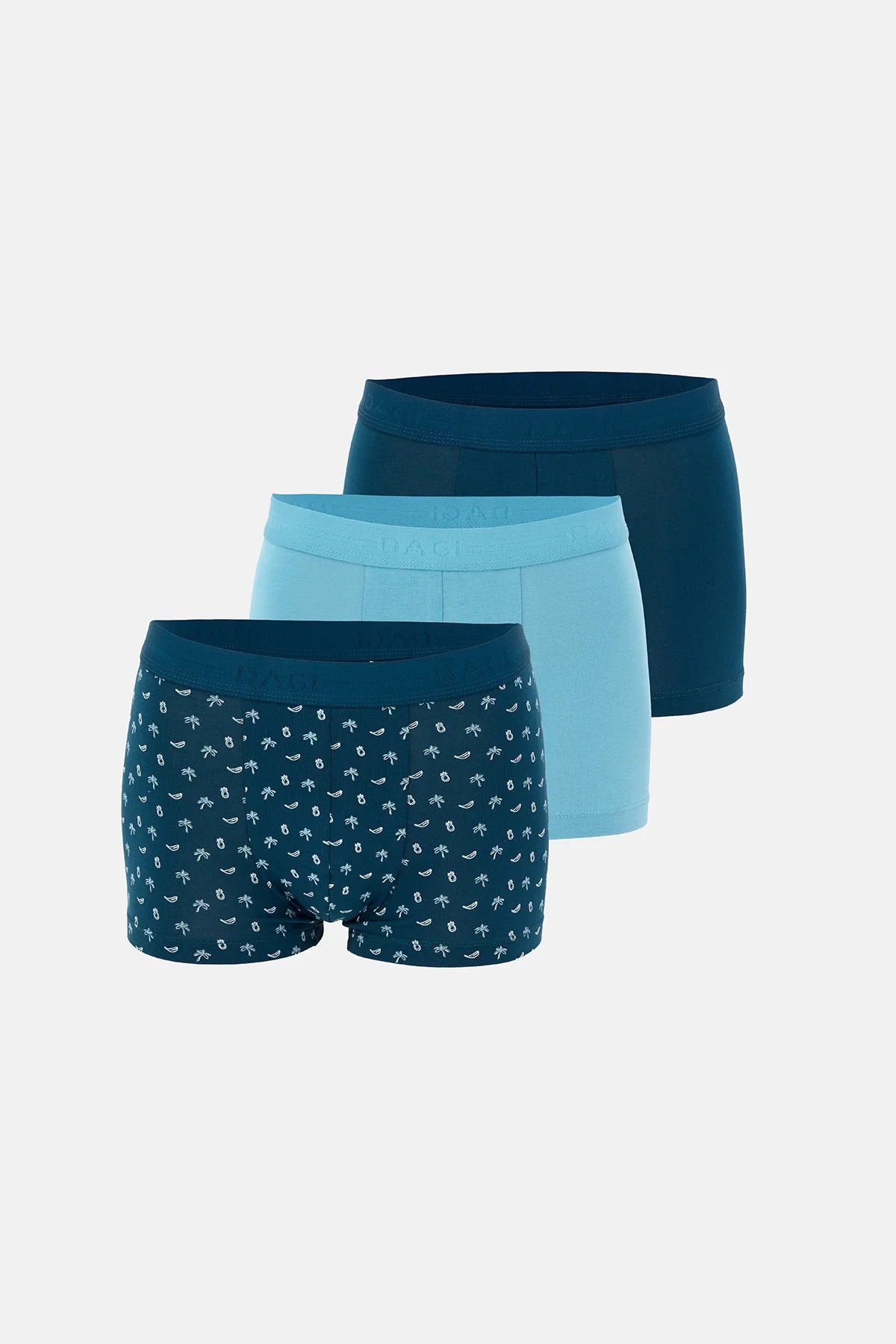 Açik Mavi-koyu Mavi 5210 3'lü Desenli Pamuk Boxer