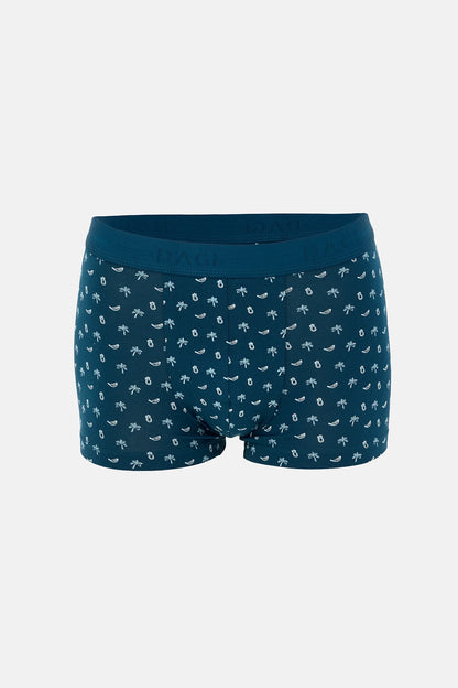 Açik Mavi-koyu Mavi 5210 3'lü Desenli Pamuk Boxer