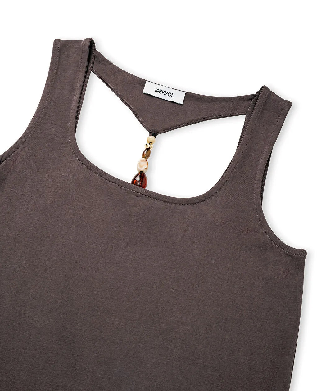 Kahverengi Boncuk Aksesuarlı Cutout Tişört Is1260070164074 | Ipekyol