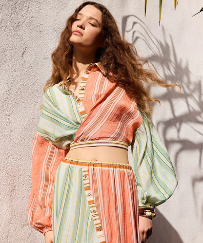 Pembe Çizgili Colorblock Bluz Is1260006110019 | Ipekyol