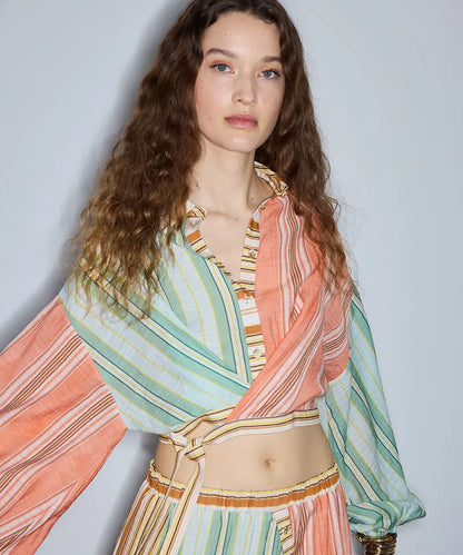 Pembe Çizgili Colorblock Bluz Is1260006110019 | Ipekyol