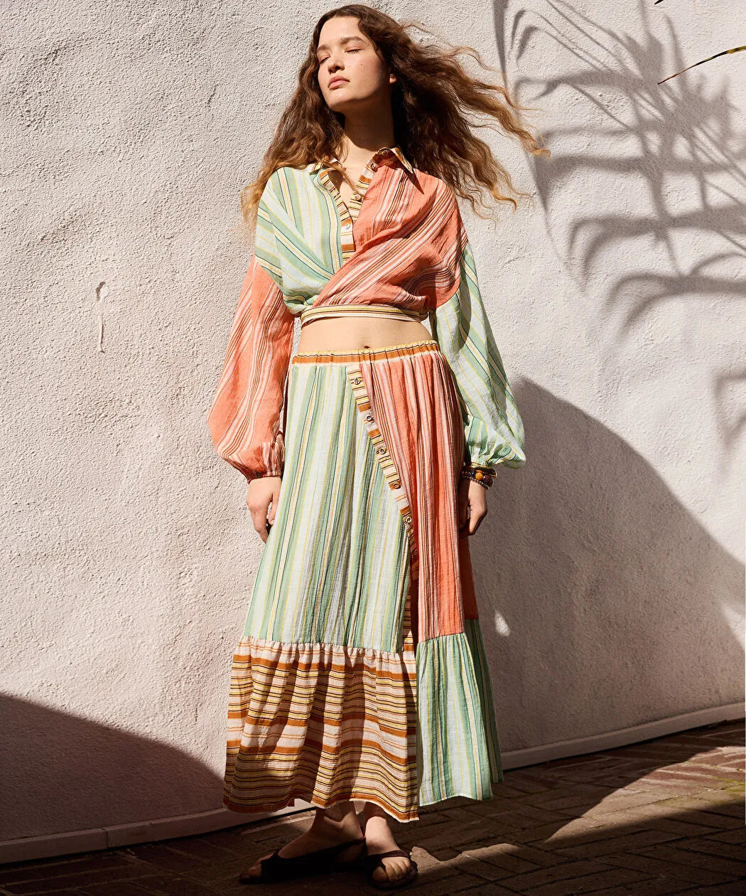 Pembe Çizgili Colorblock Etek Is1260004112019 | Ipekyol