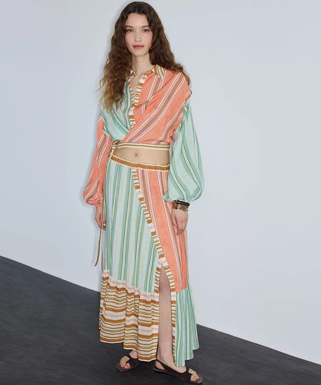 Pembe Çizgili Colorblock Etek Is1260004112019 | Ipekyol