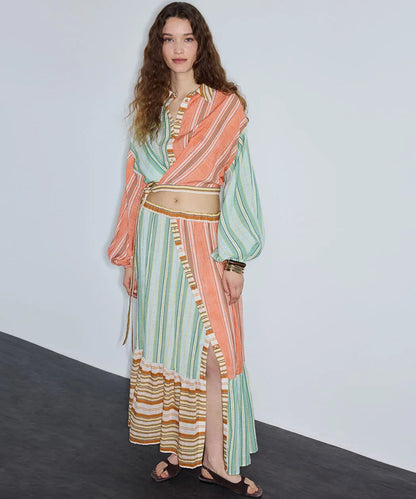 Pembe Çizgili Colorblock Etek Is1260004112019 | Ipekyol