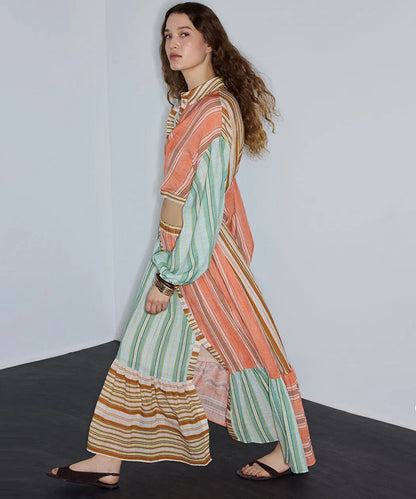 Pembe Çizgili Colorblock Etek Is1260004112019 | Ipekyol