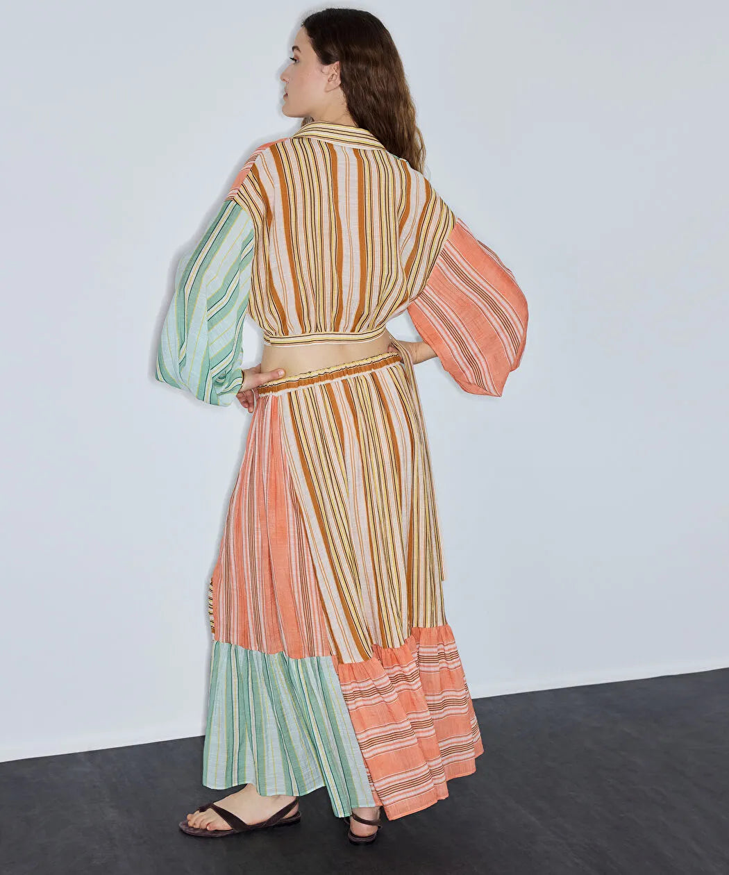 Pembe Çizgili Colorblock Etek Is1260004112019 | Ipekyol