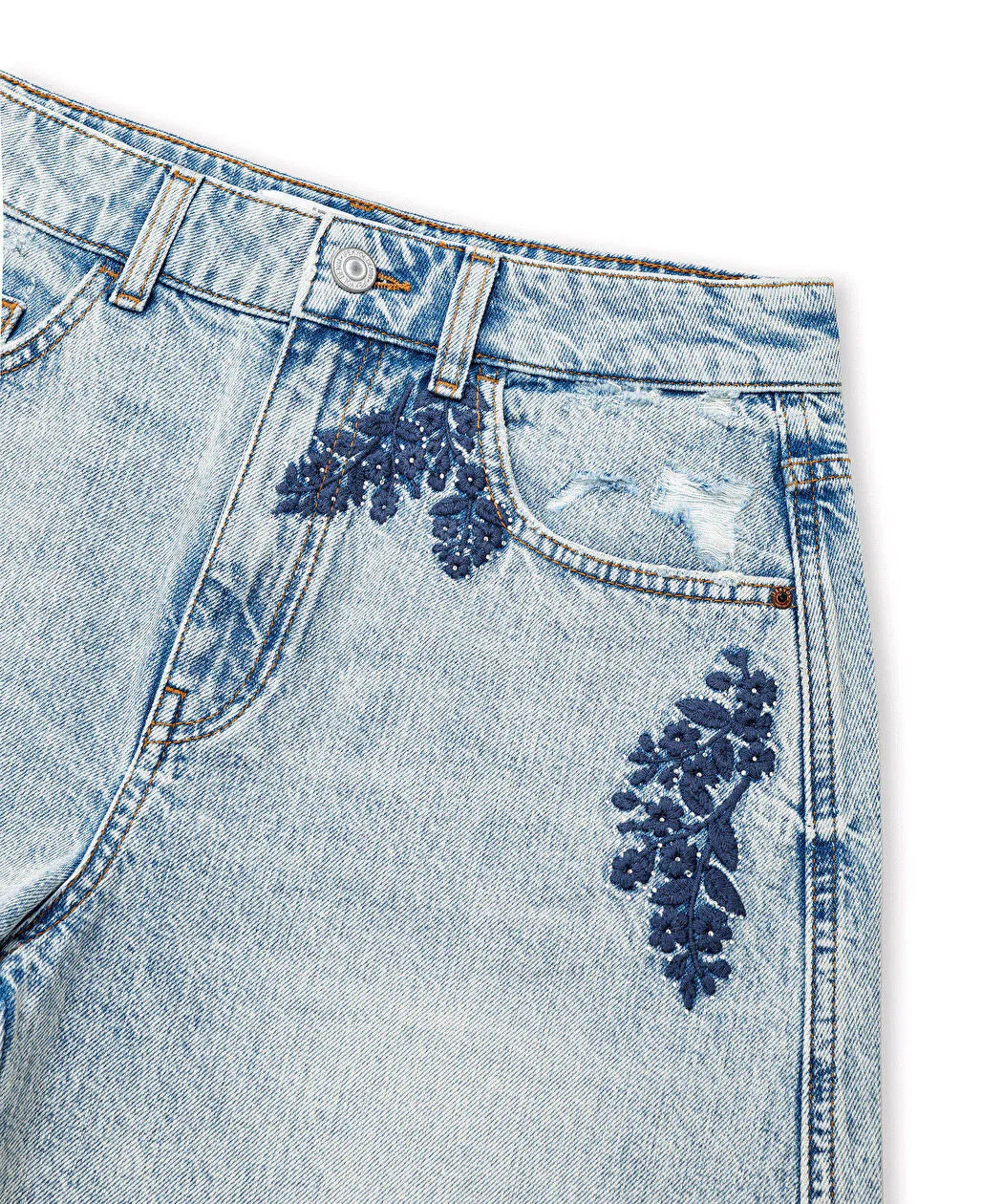 Mavi Çiçek Nakışlı Raw Edge Denim Şort Is1260013076cc2 | Ipekyol