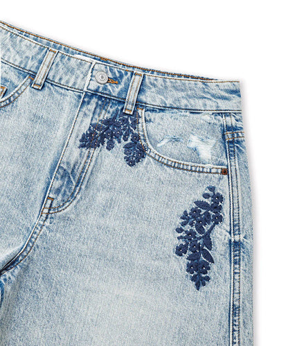 Mavi Çiçek Nakışlı Raw Edge Denim Şort Is1260013076cc2 | Ipekyol