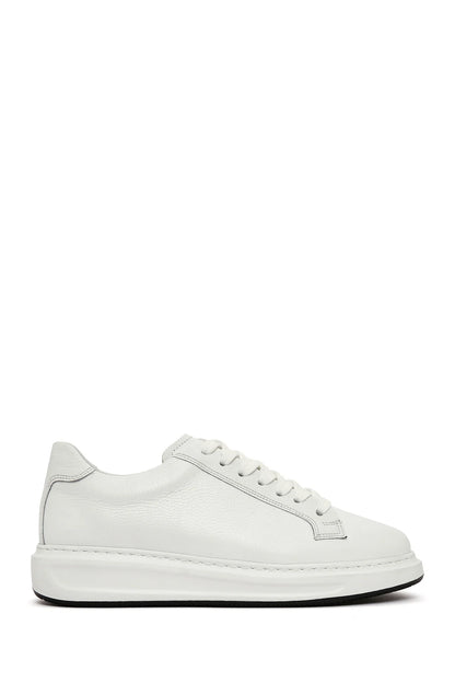 Erkek Beyaz Bağcıklı Deri Sneaker