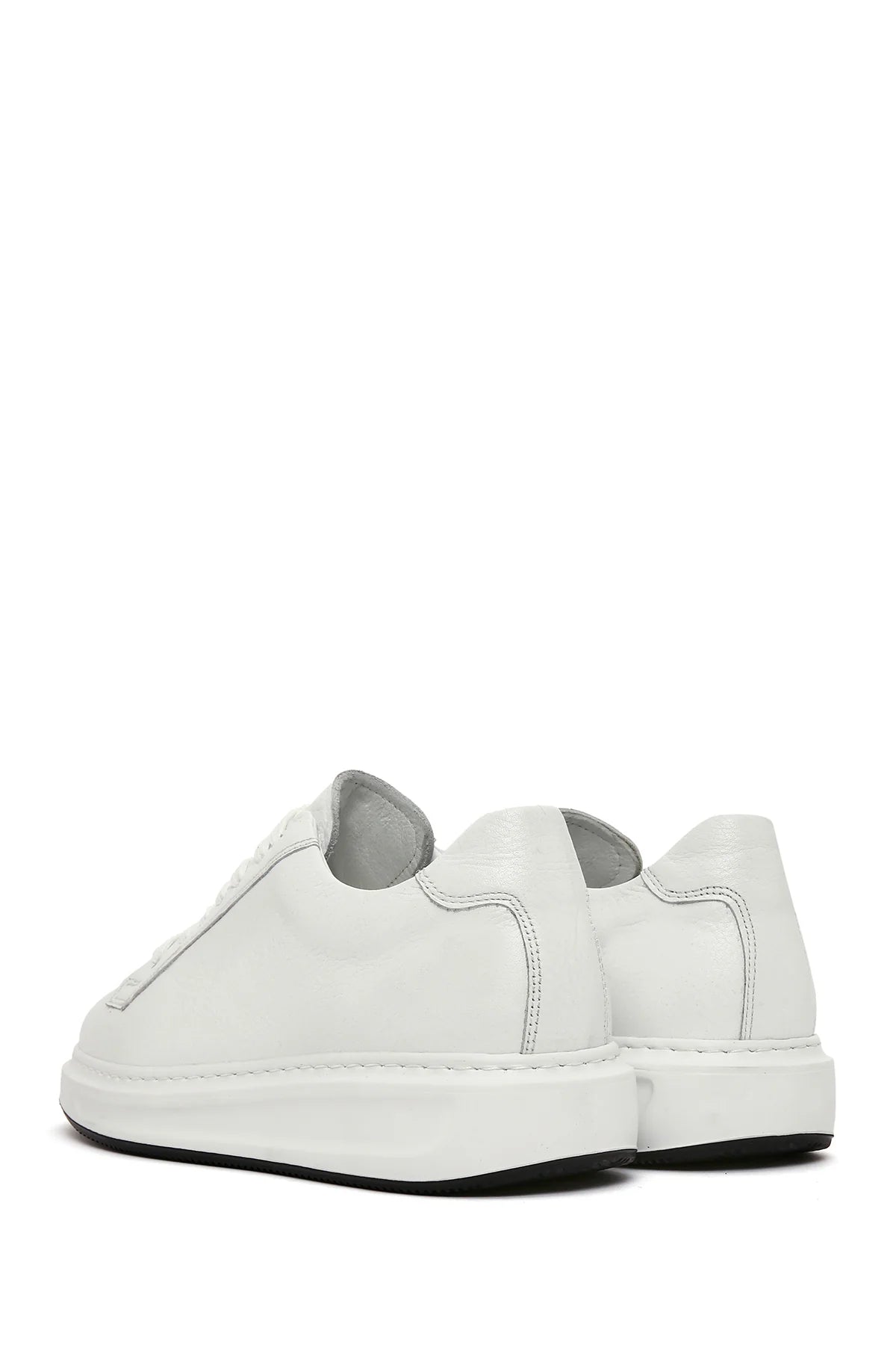 Erkek Beyaz Bağcıklı Deri Sneaker