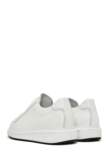 Erkek Beyaz Bağcıklı Deri Sneaker
