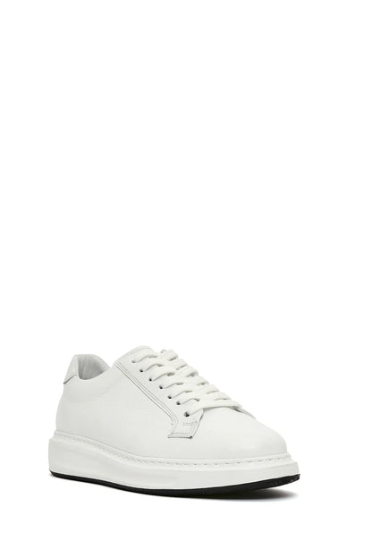 Erkek Beyaz Bağcıklı Deri Sneaker