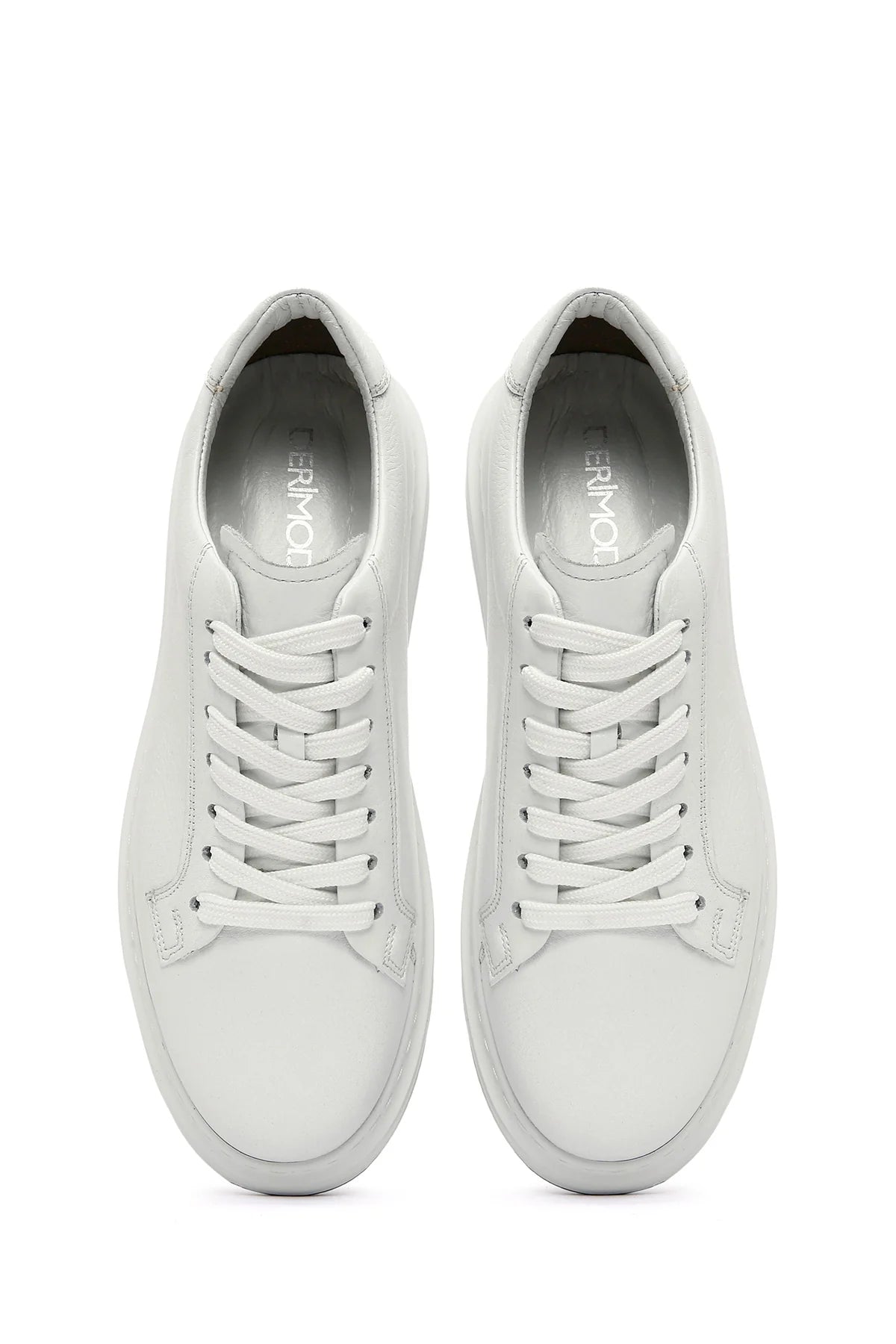 Erkek Beyaz Bağcıklı Deri Sneaker