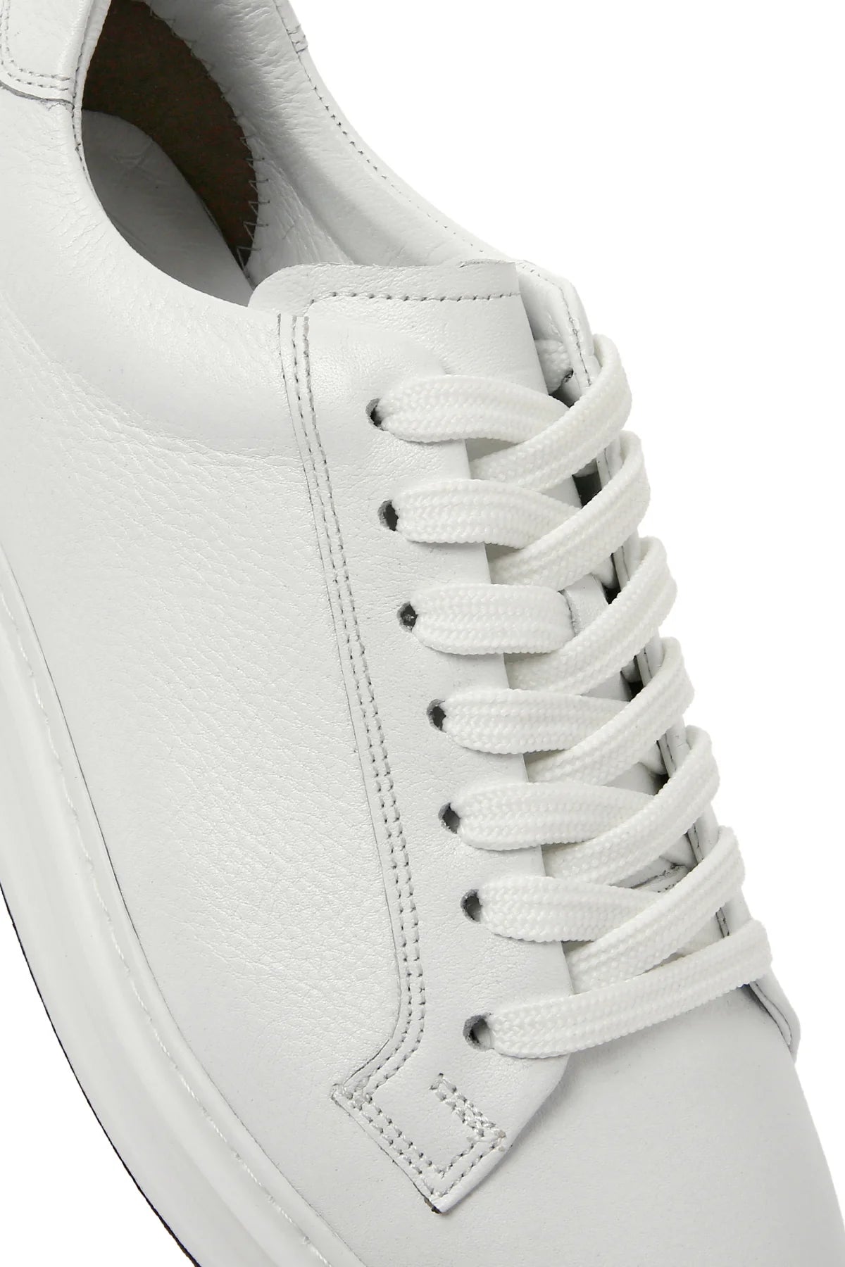 Erkek Beyaz Bağcıklı Deri Sneaker