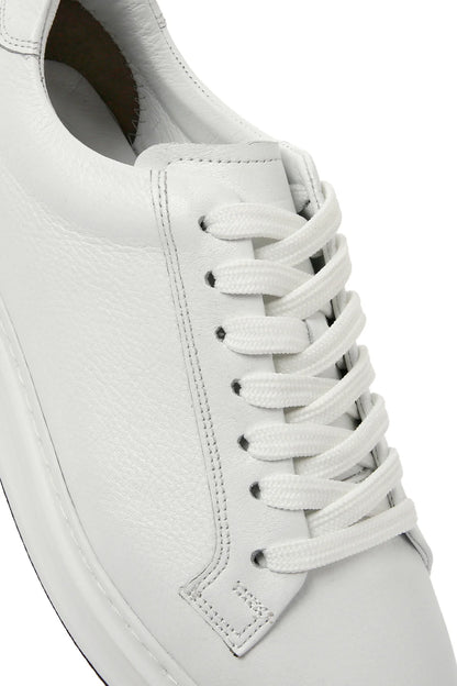 Erkek Beyaz Bağcıklı Deri Sneaker