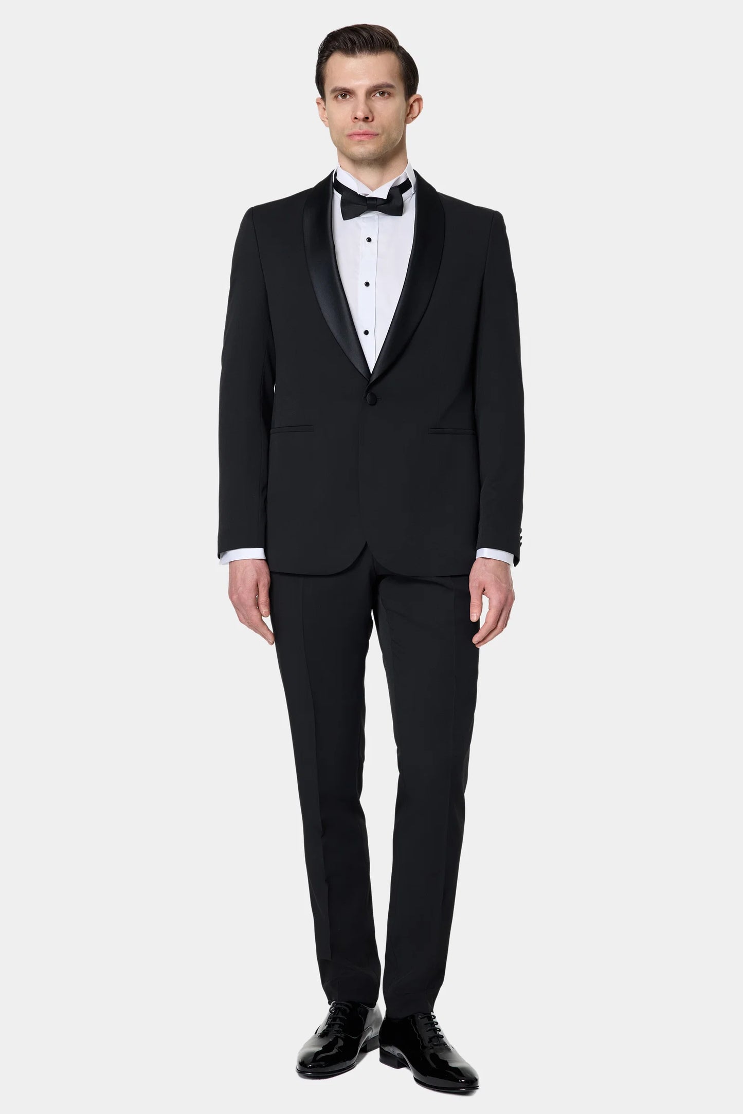 Tween Slim Fit Siyah Krep Desen Smokin Takim