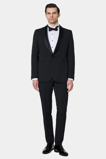 Tween Slim Fit Siyah Krep Desen Smokin Takim