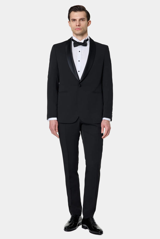 Tween Slim Fit Siyah Krep Desen Smokin Takim