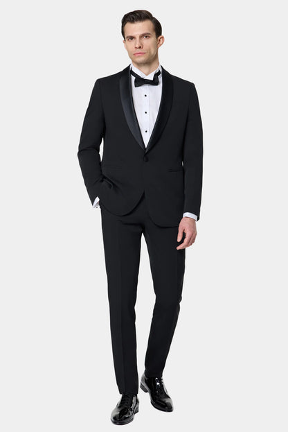 Tween Slim Fit Siyah Krep Desen Smokin Takim