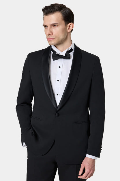 Tween Slim Fit Siyah Krep Desen Smokin Takim