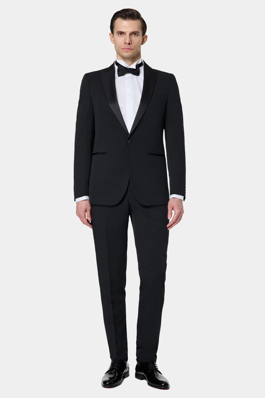 Tween Slim Fit Siyah Krep Desen Smokin Takim