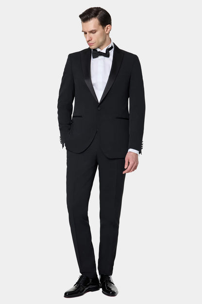 Tween Slim Fit Siyah Krep Desen Smokin Takim