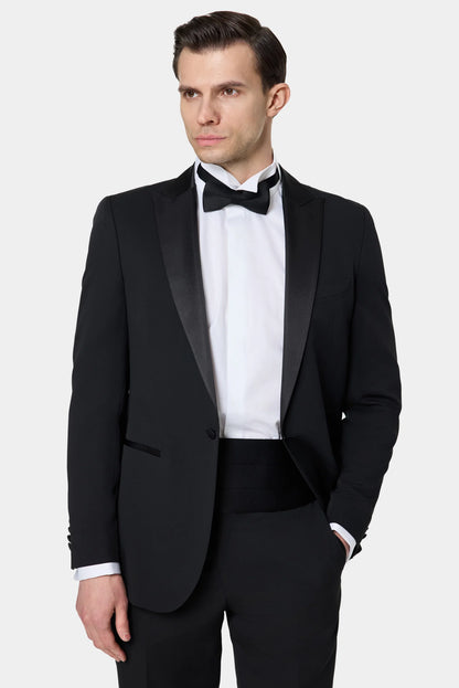 Tween Slim Fit Siyah Krep Desen Smokin Takim