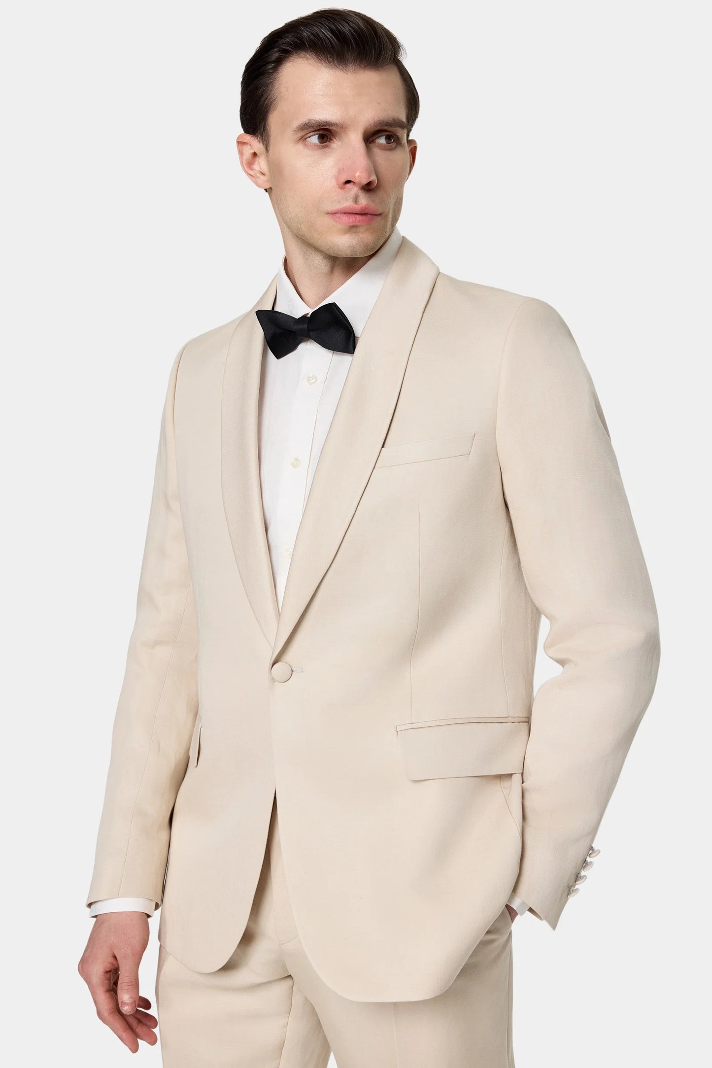 Tween Slim Fit Ekru Düz %100 Pamuklu Smokin Gömlek