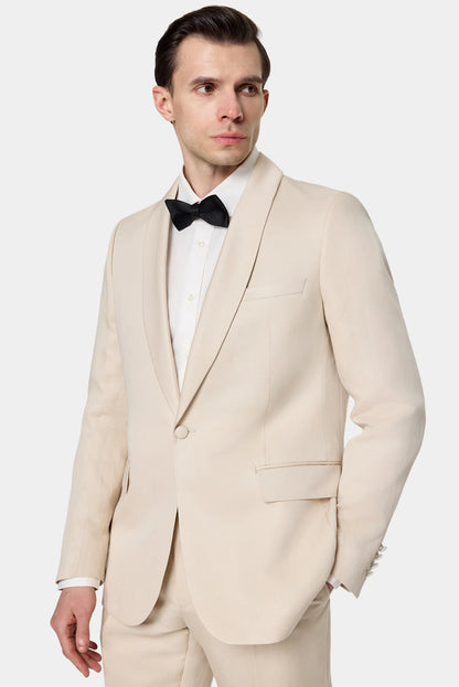 Tween Slim Fit Ekru Düz %100 Pamuklu Smokin Gömlek