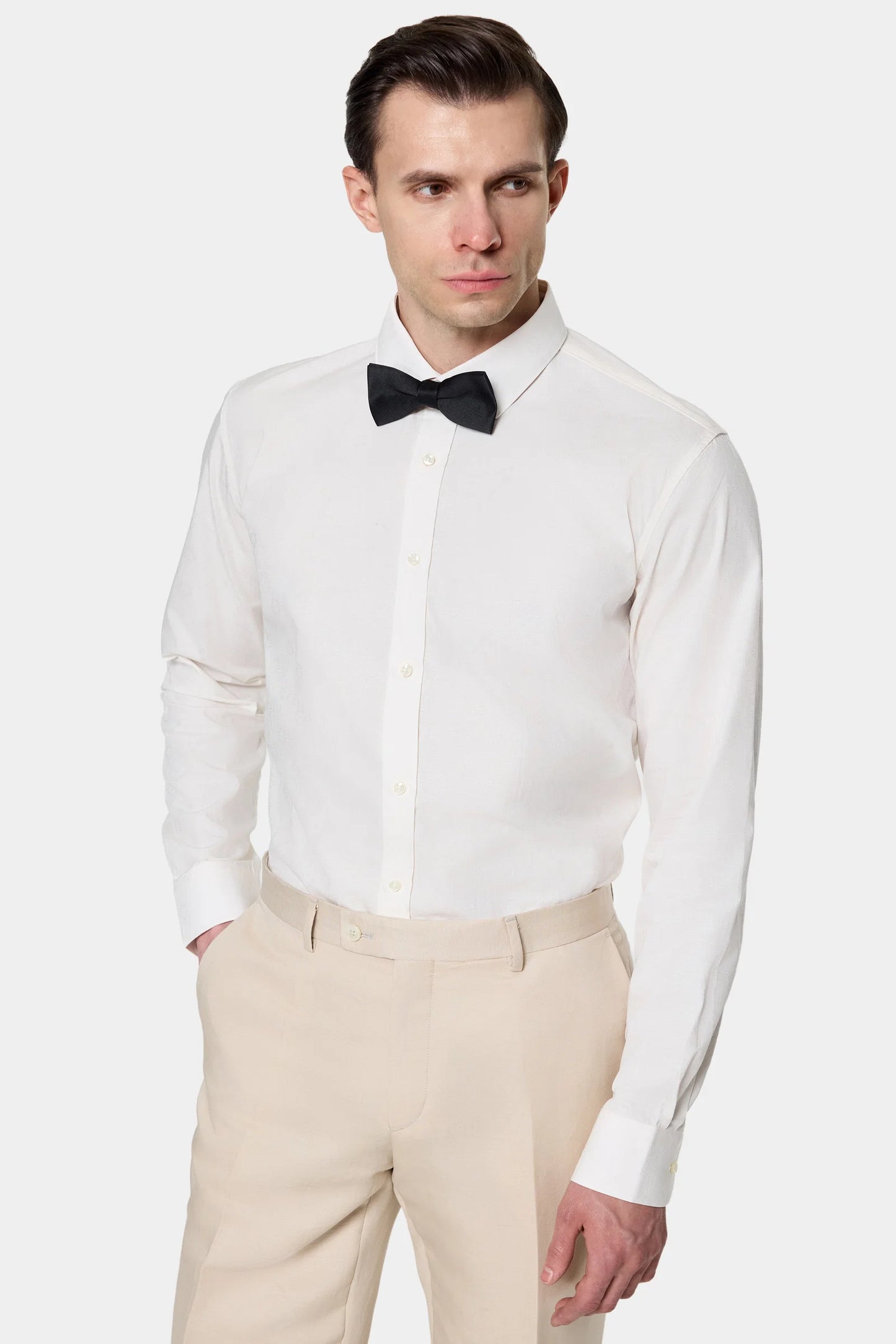 Tween Slim Fit Ekru Düz %100 Pamuklu Smokin Gömlek