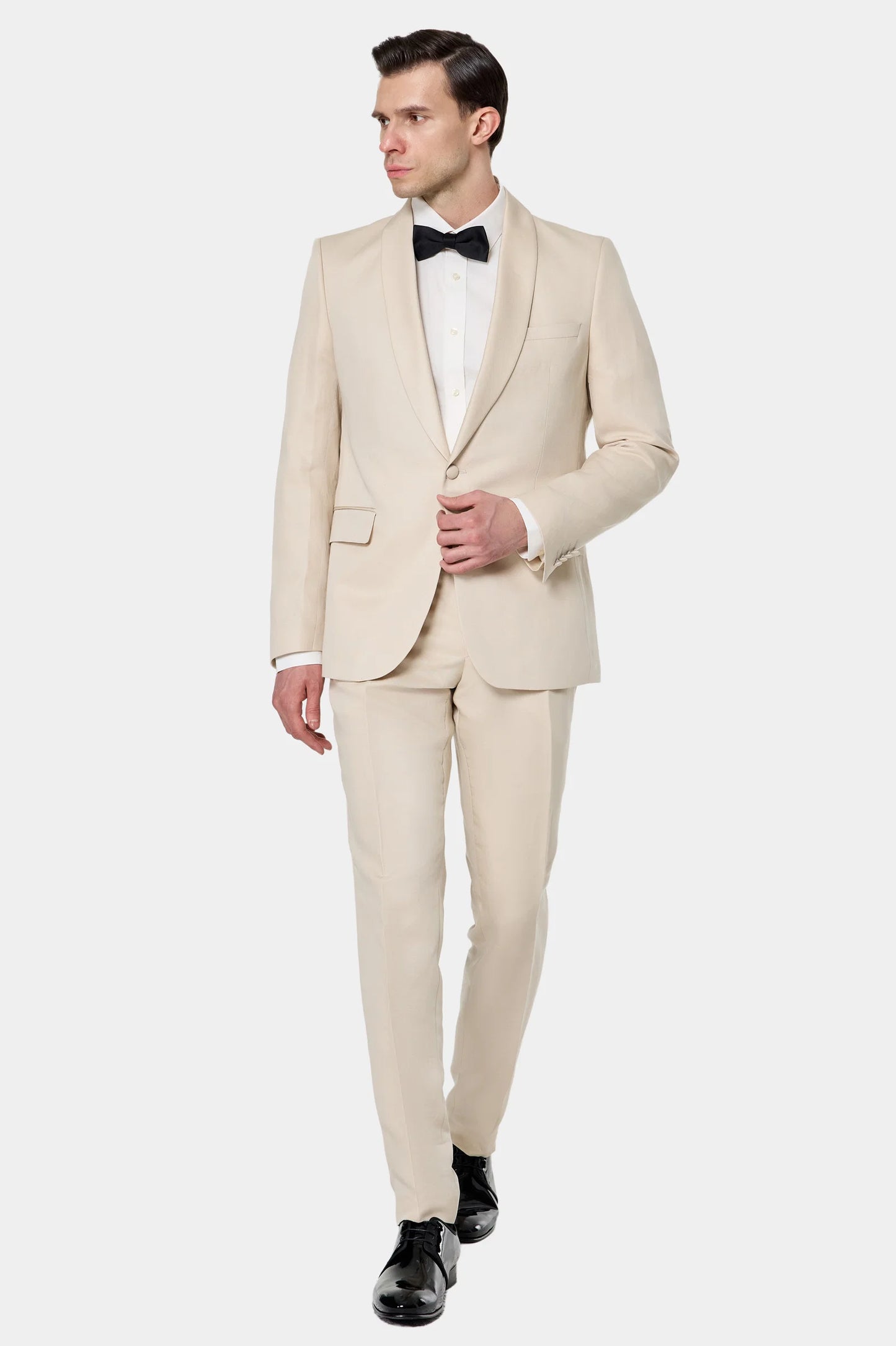 Tween Slim Fit Ekru Düz %100 Pamuklu Smokin Gömlek