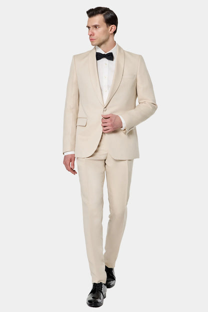 Tween Slim Fit Ekru Düz %100 Pamuklu Smokin Gömlek