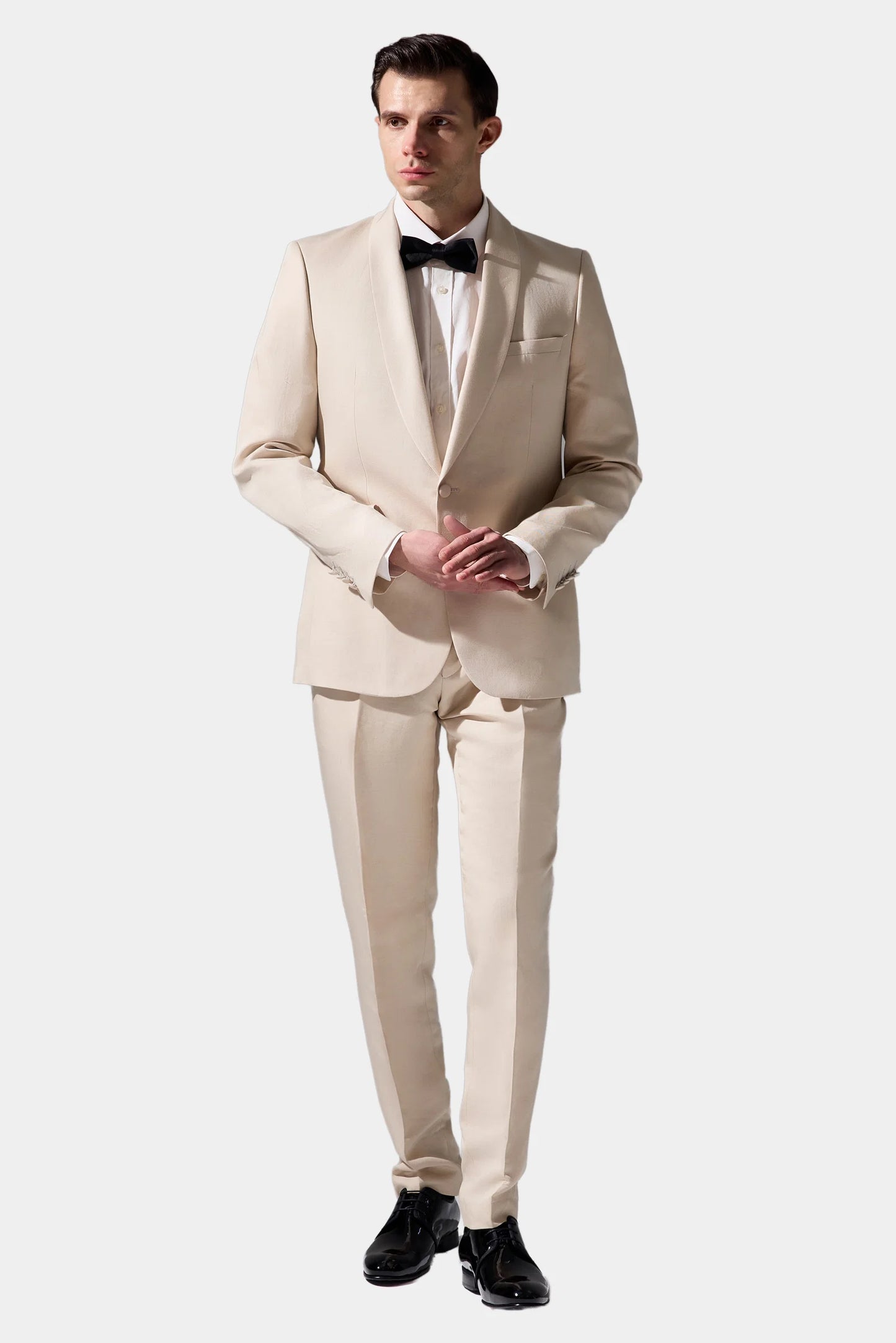 Tween Slim Fit Ekru Düz %100 Pamuklu Smokin Gömlek