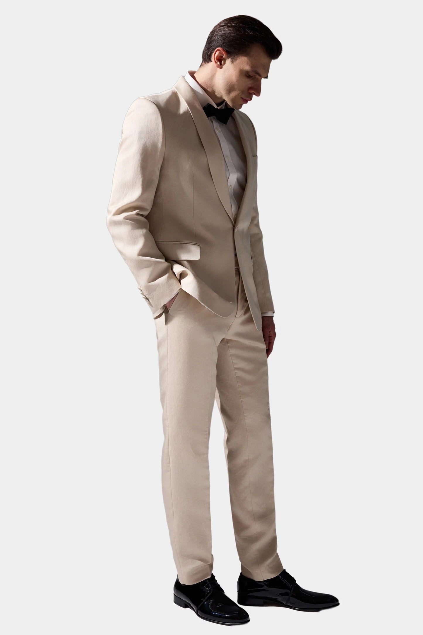 Tween Slim Fit Ekru Düz %100 Pamuklu Smokin Gömlek