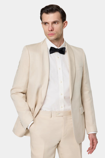 Tween Slim Fit Ekru Düz %100 Pamuklu Smokin Gömlek