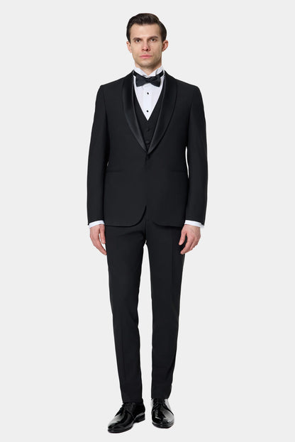 Tween Slim Fit Siyah Düz Smokin Takim Yelekli