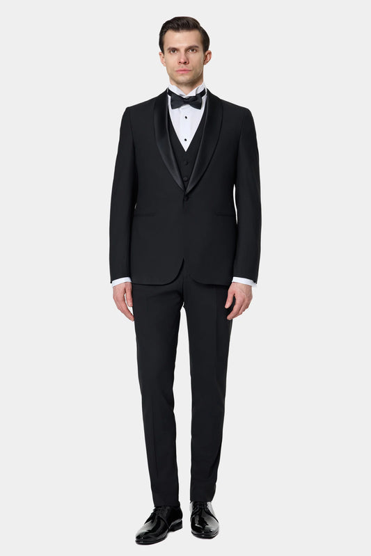 Tween Slim Fit Siyah Düz Smokin Takim Yelekli