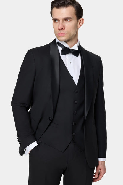 Tween Slim Fit Siyah Düz Smokin Takim Yelekli